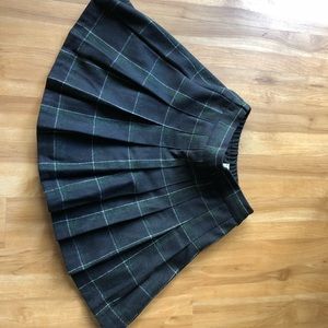 Navy blue, green, white wool pleated skirt